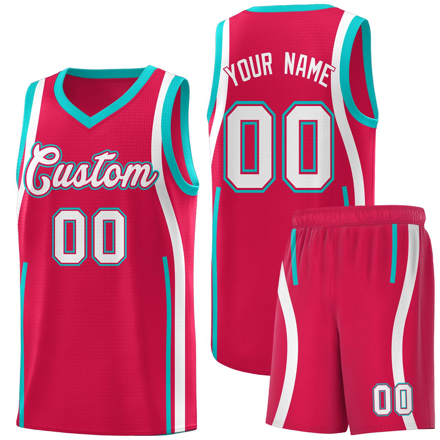 Custom Red Aqua AND White Basketball Jersey