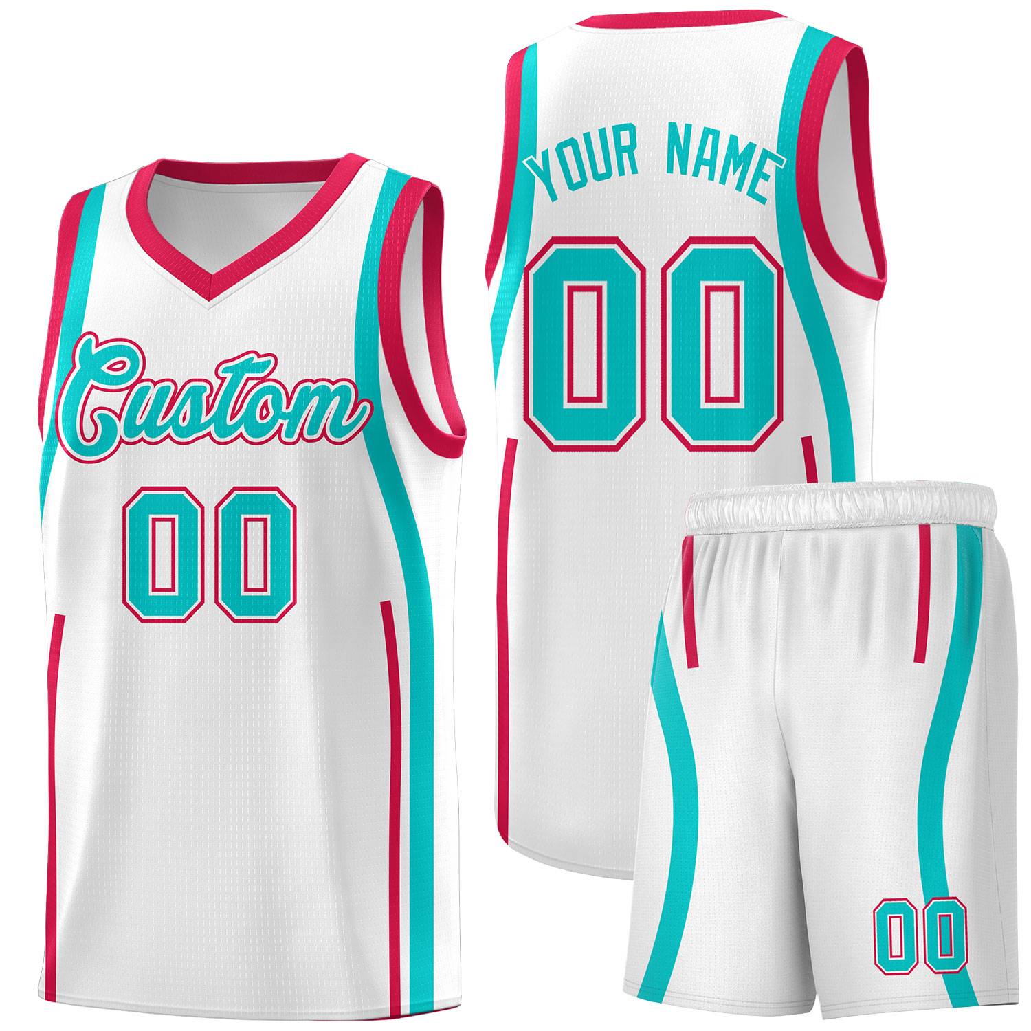 Custom White Aqua AND Red Basketball Jersey