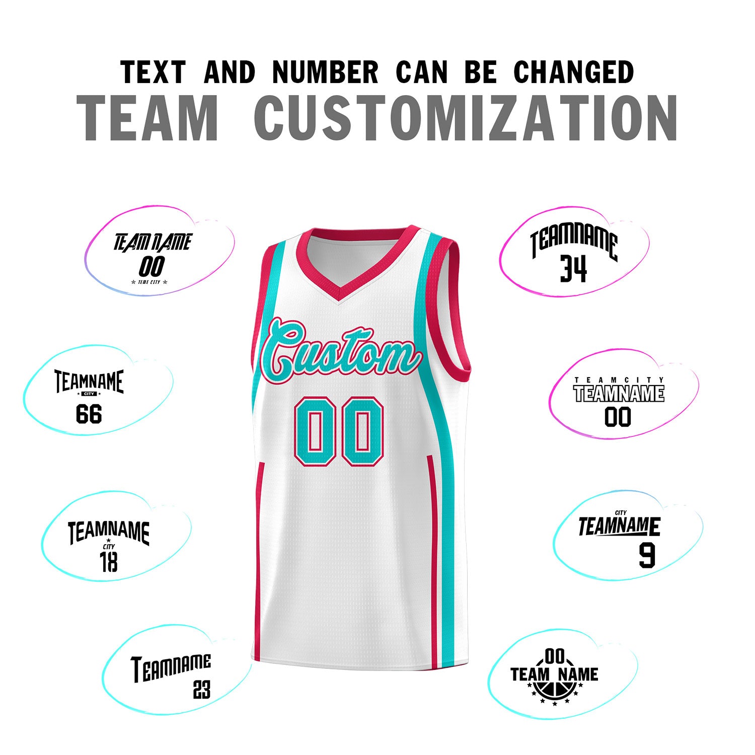 Custom White Aqua AND Red Basketball Jersey