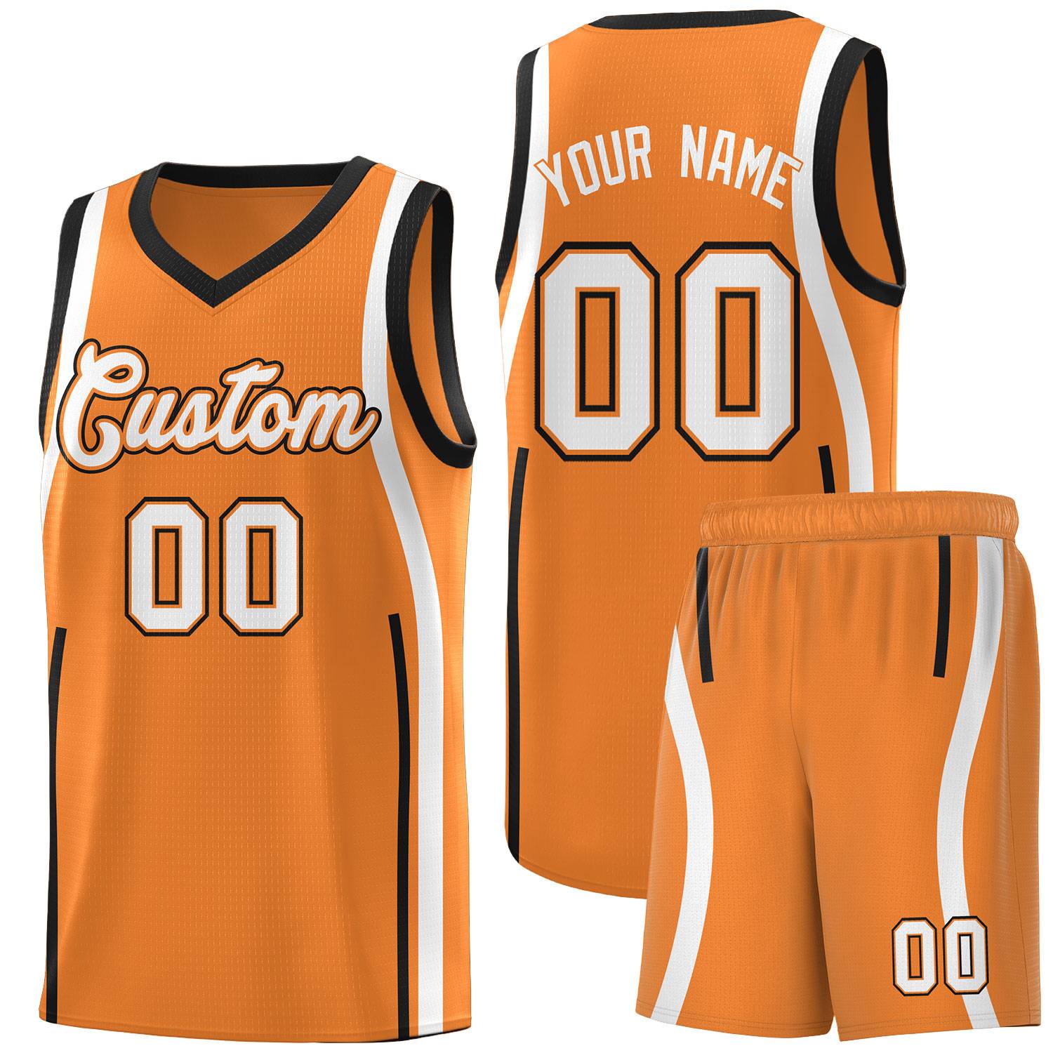 Custom Gold Orange Black AND White Basketball Jersey