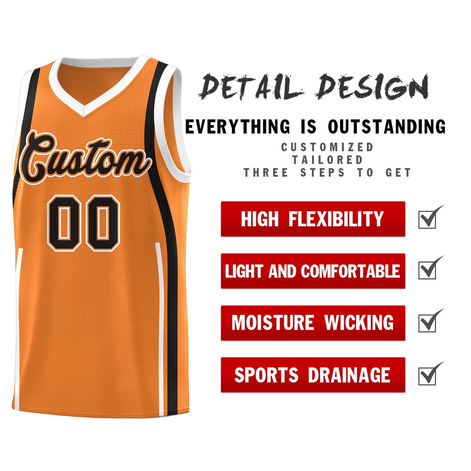 Custom Gold Orange Black AND White Basketball Jersey