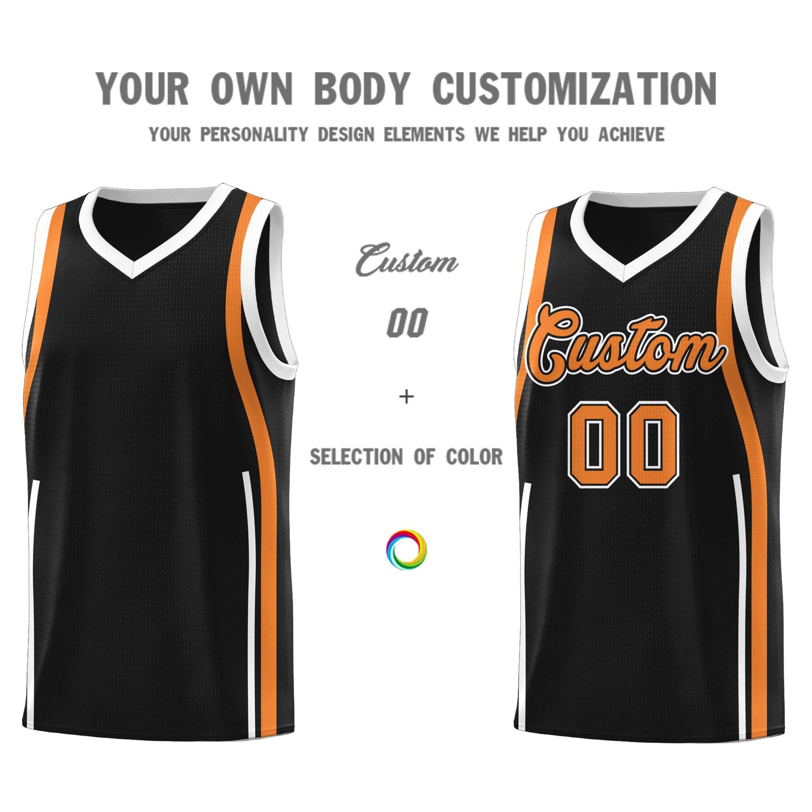 Custom Black Gold Orange AND White Basketball Jersey
