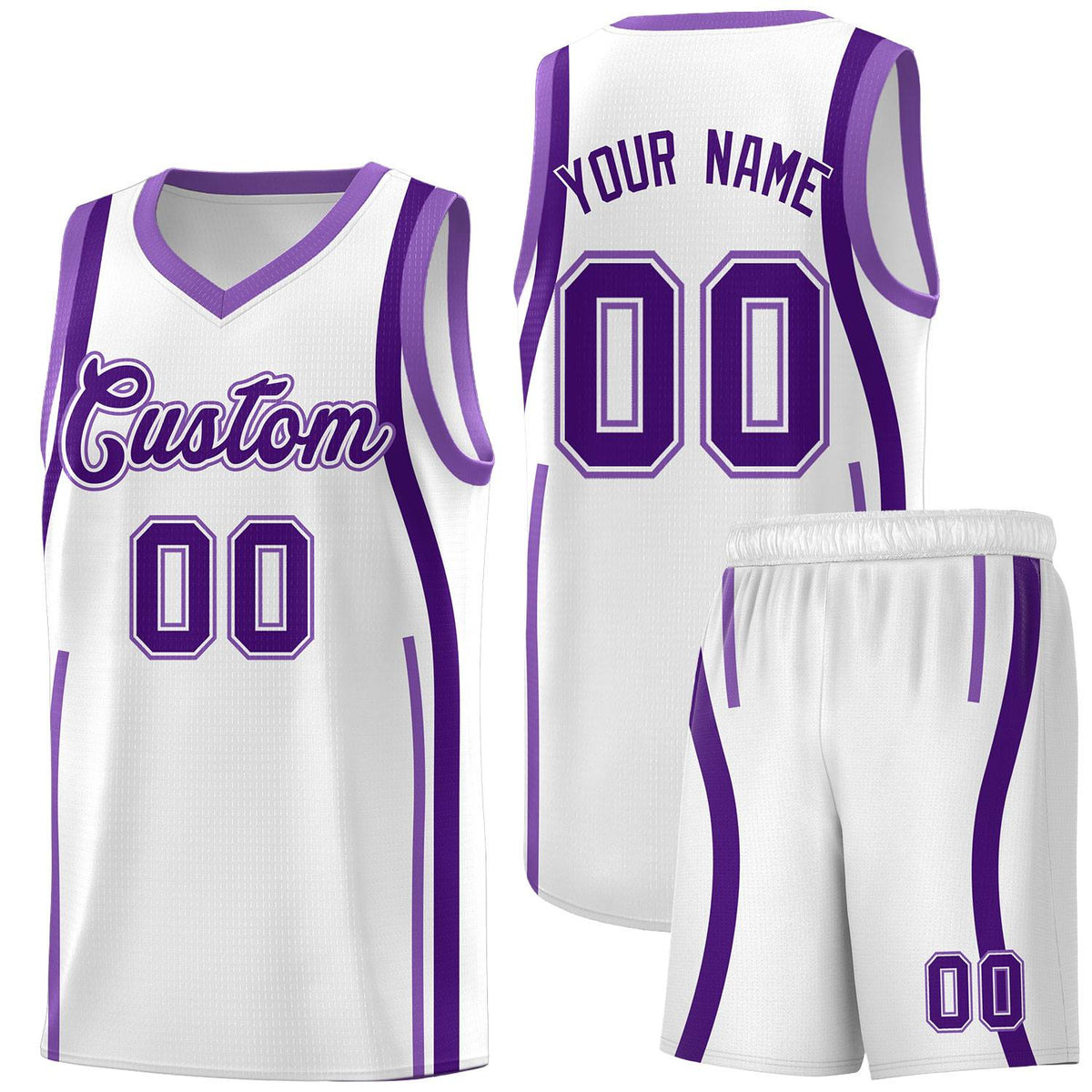 Custom White Purple AND Light Purple Basketball Jersey