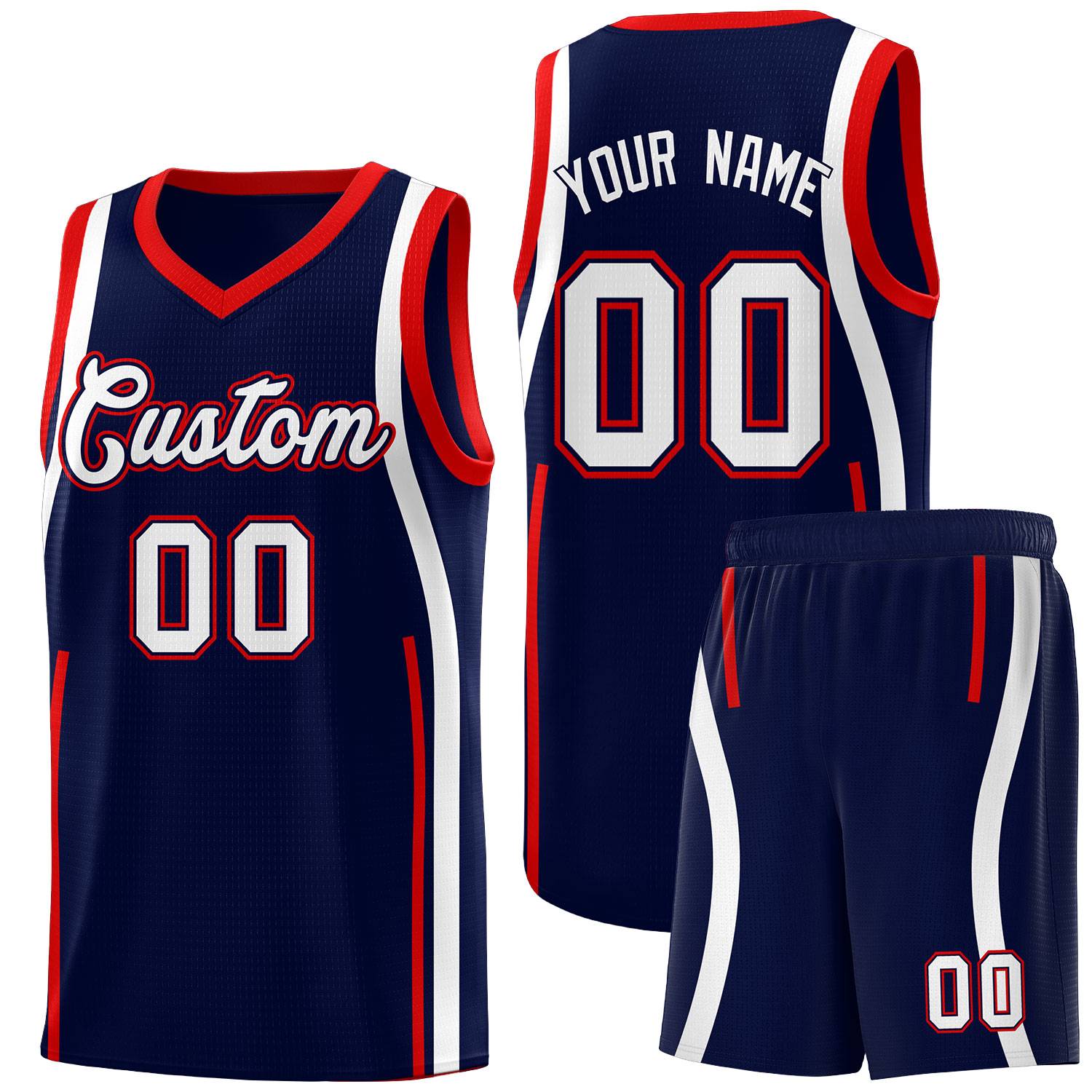 Custom Navy Red AND White Basketball Jersey