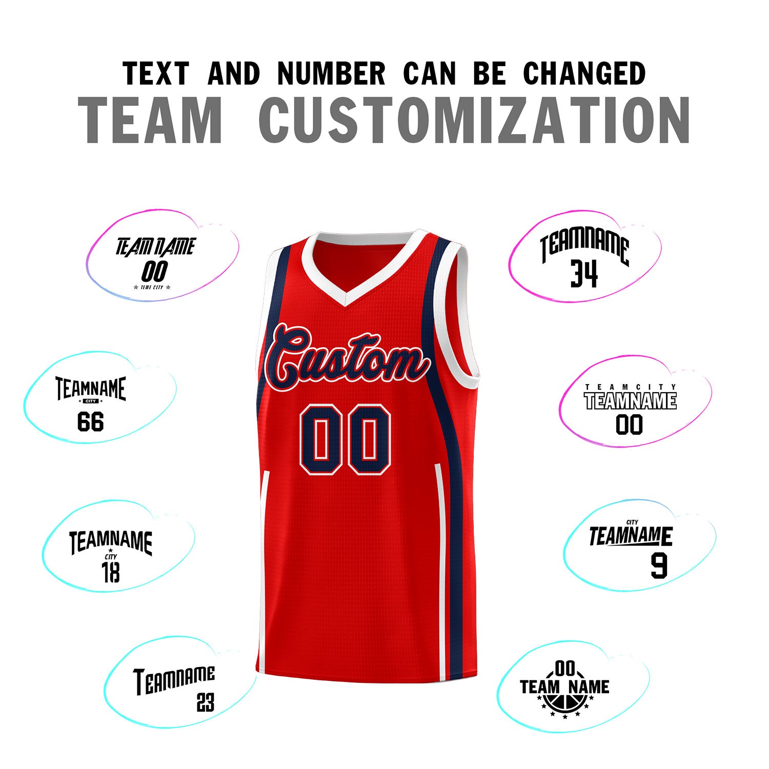 Custom Red Navy AND White Basketball Jersey