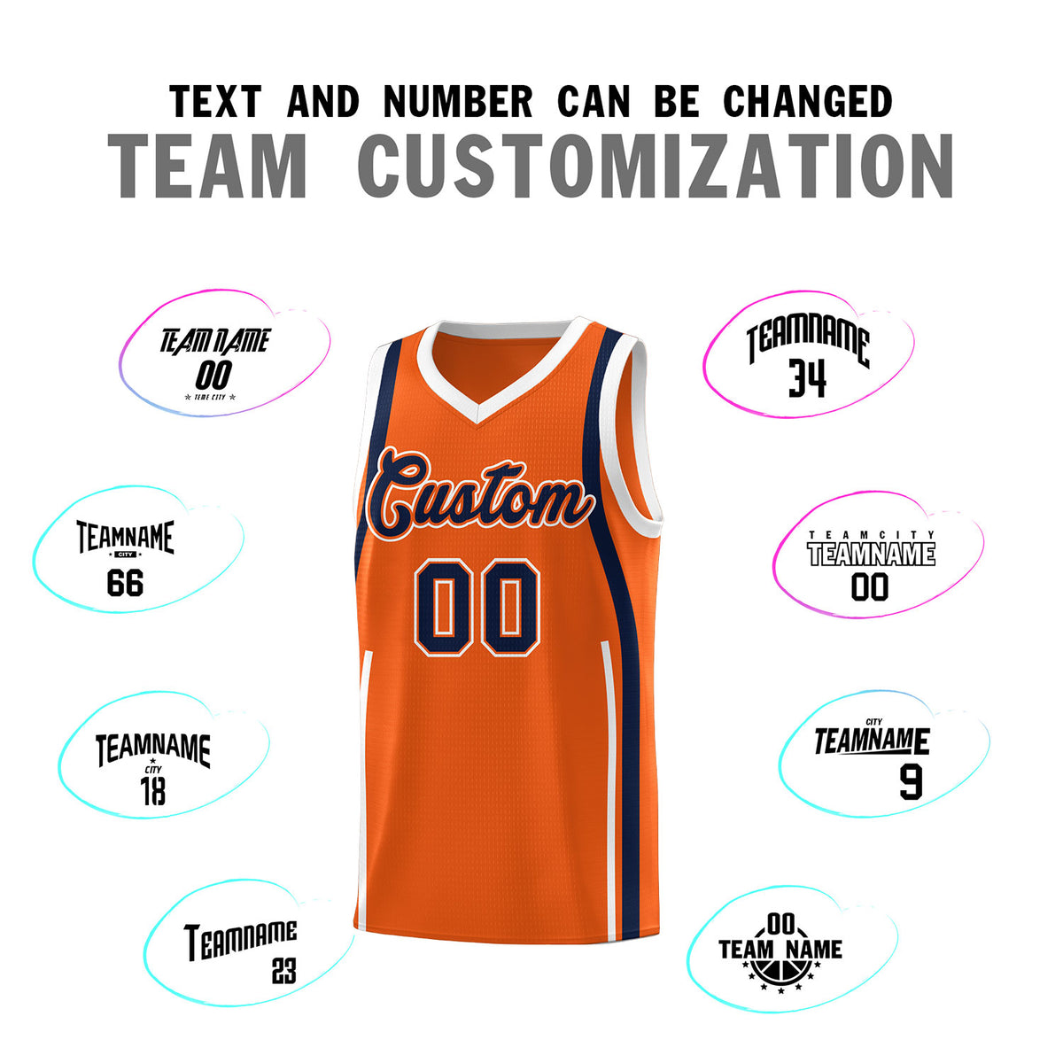 Custom Orange Navy AND White Basketball Jersey