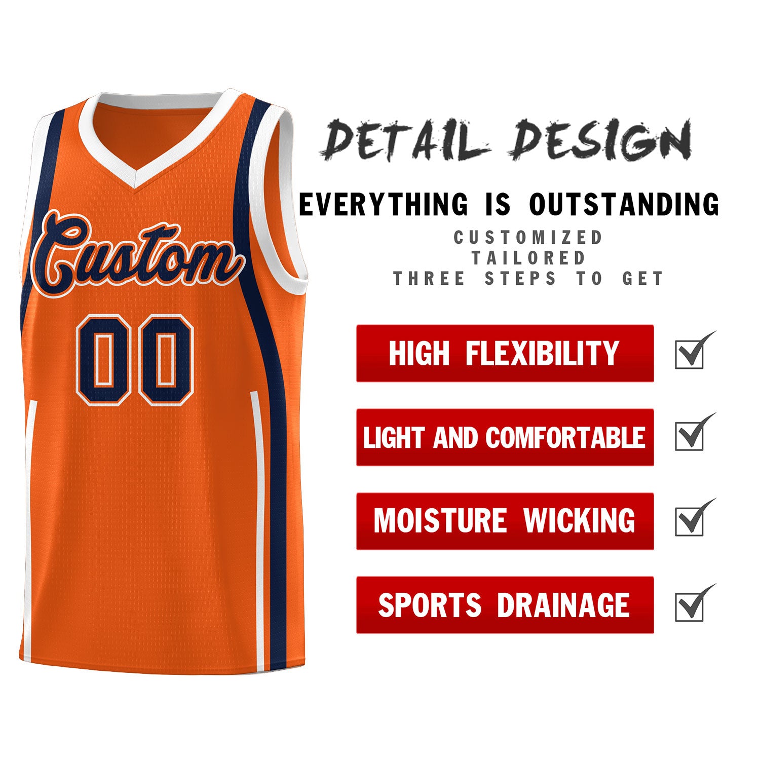 Custom Orange Navy AND White Basketball Jersey