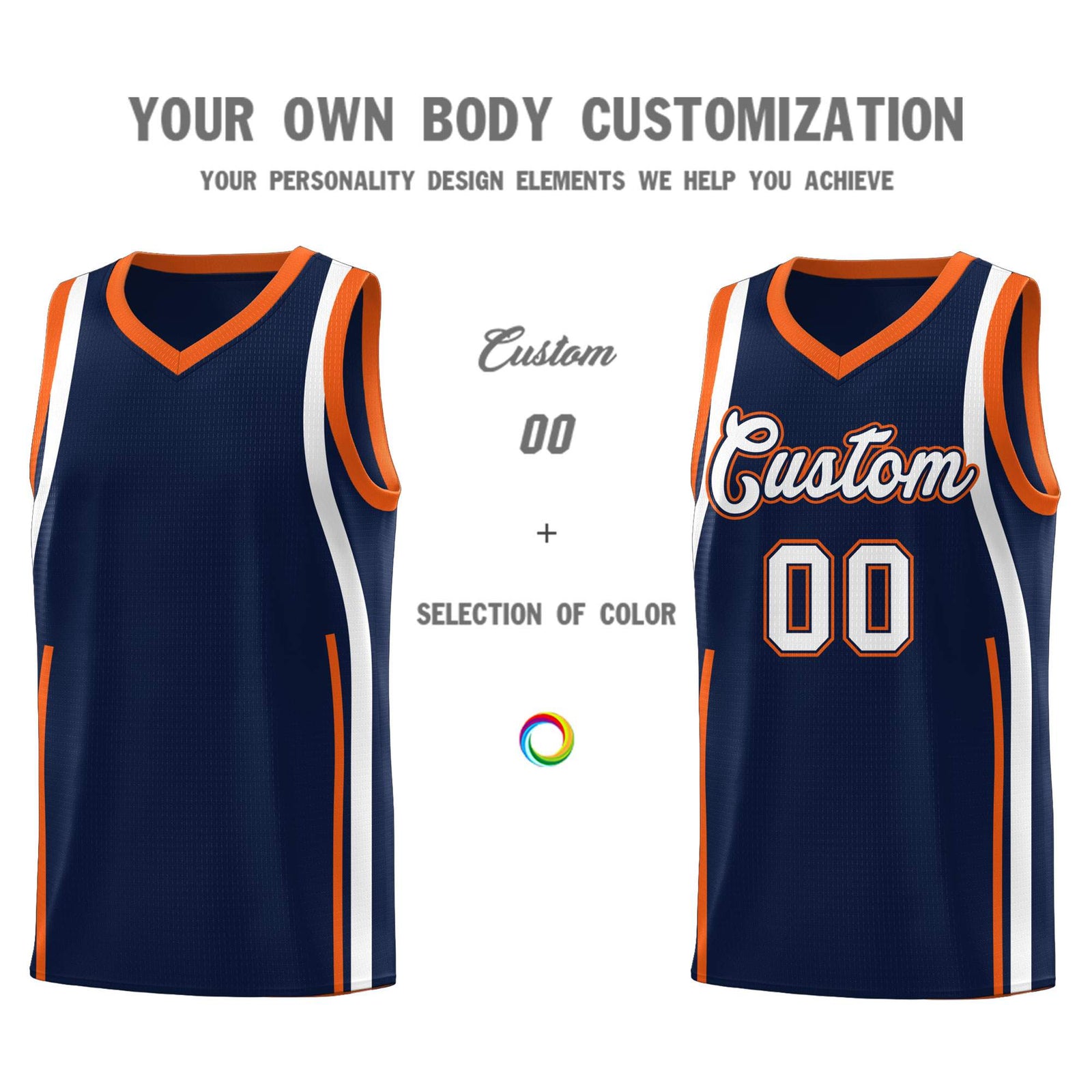 Custom Navy Orange AND White Basketball Jersey