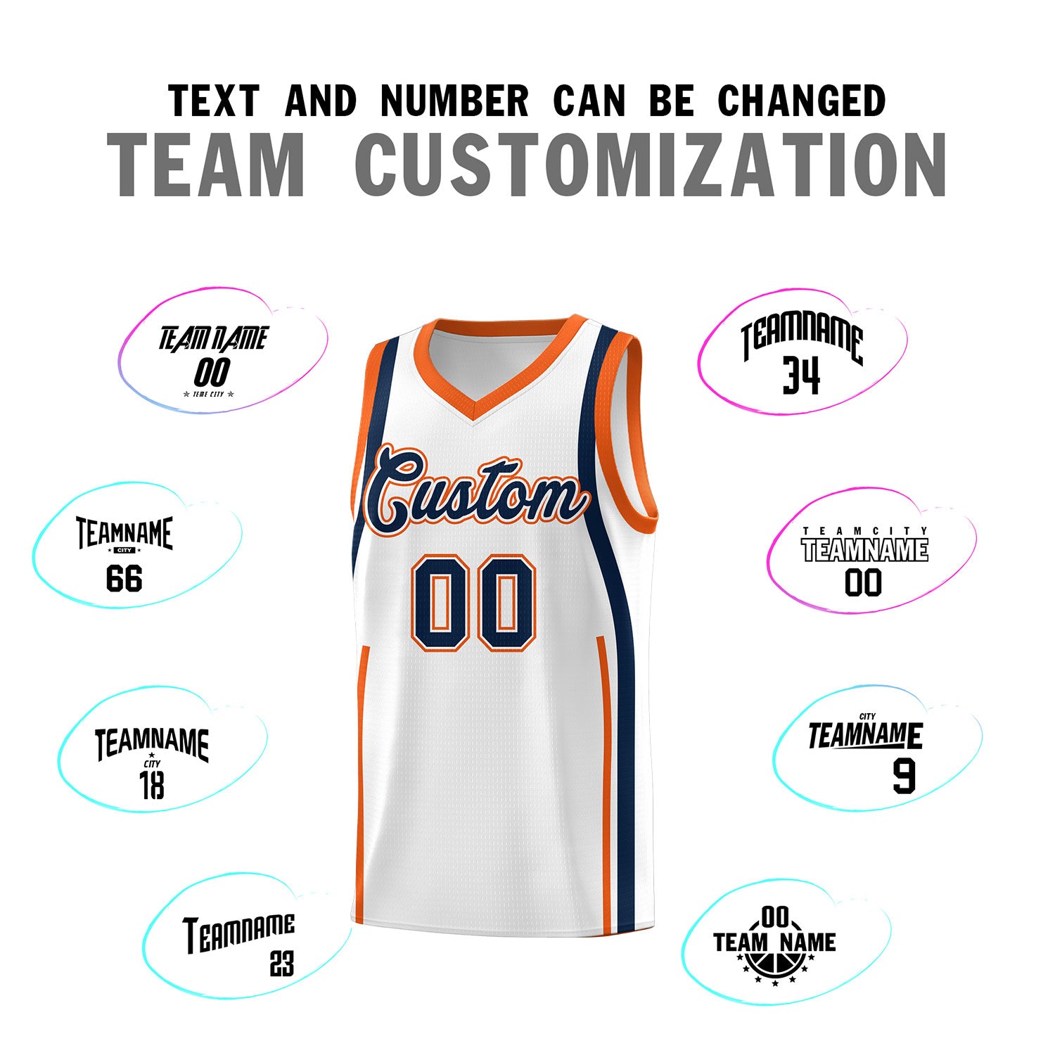 Custom White Navy AND Orange Basketball Jersey