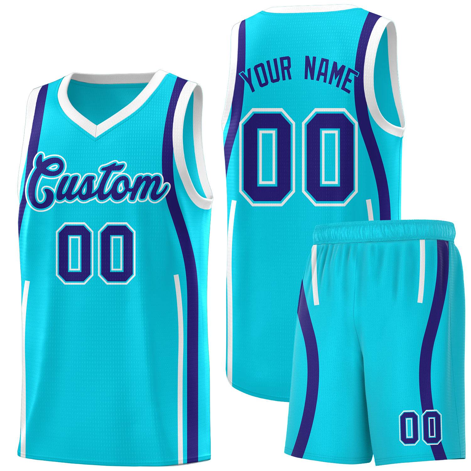 Custom Sky Blue Royal AND White Basketball Jersey
