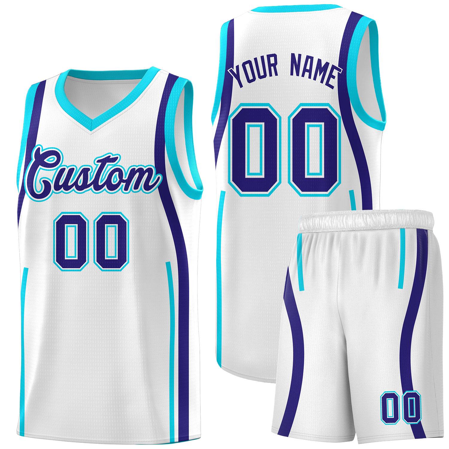 Custom White Sky Blue AND Royal Basketball Jersey