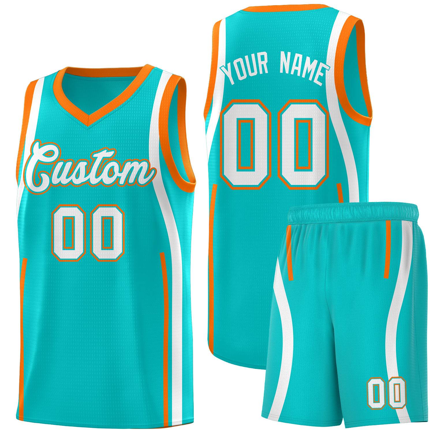Custom Aqua Orange AND White Basketball Jersey