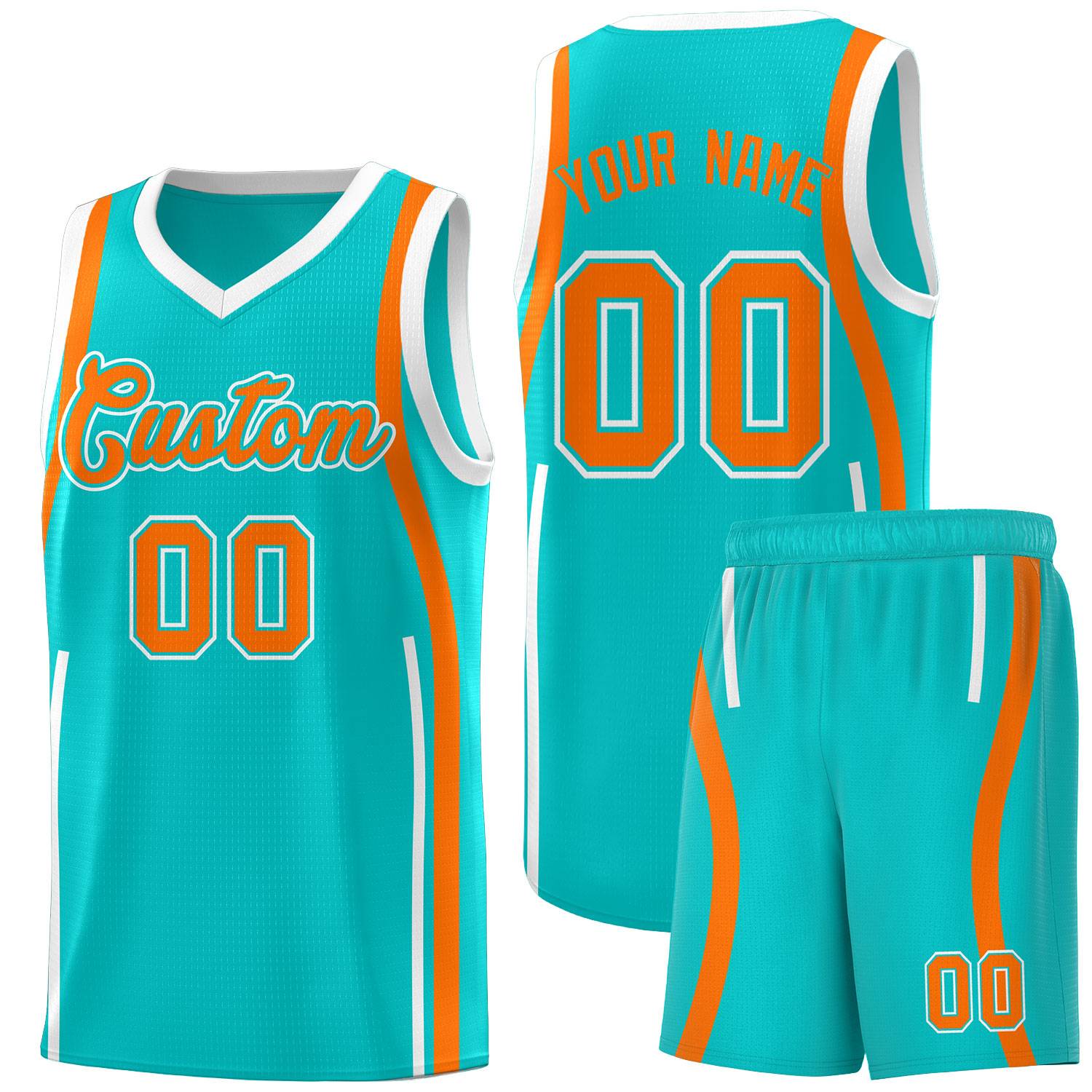 Custom Aqua Orange AND White Basketball Jersey