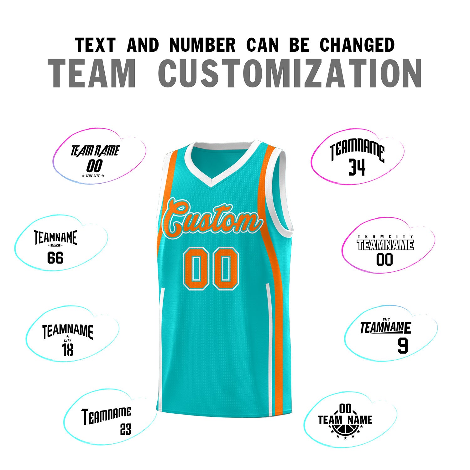 Custom Aqua Orange AND White Basketball Jersey