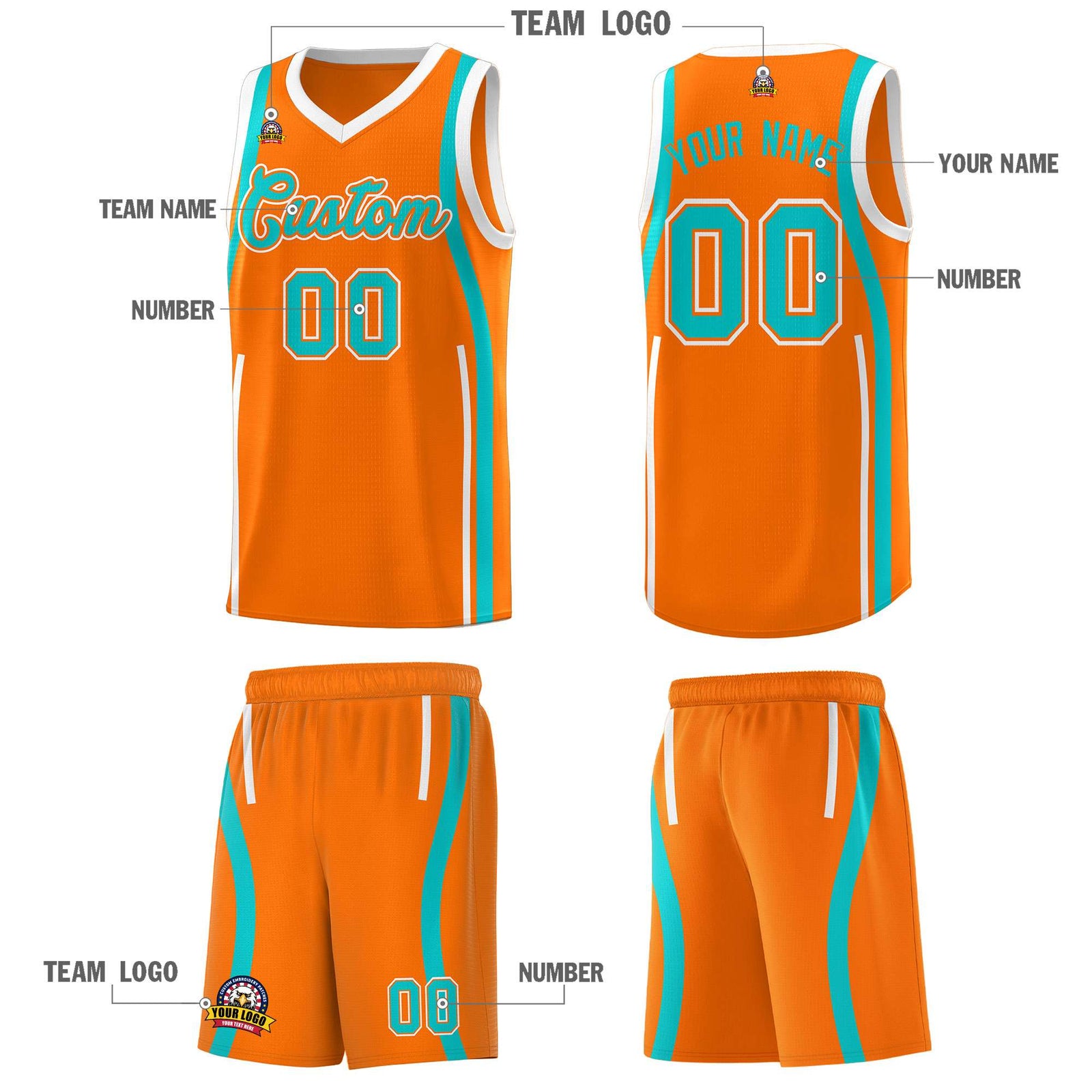 Custom Orange Aqua AND White Basketball Jersey