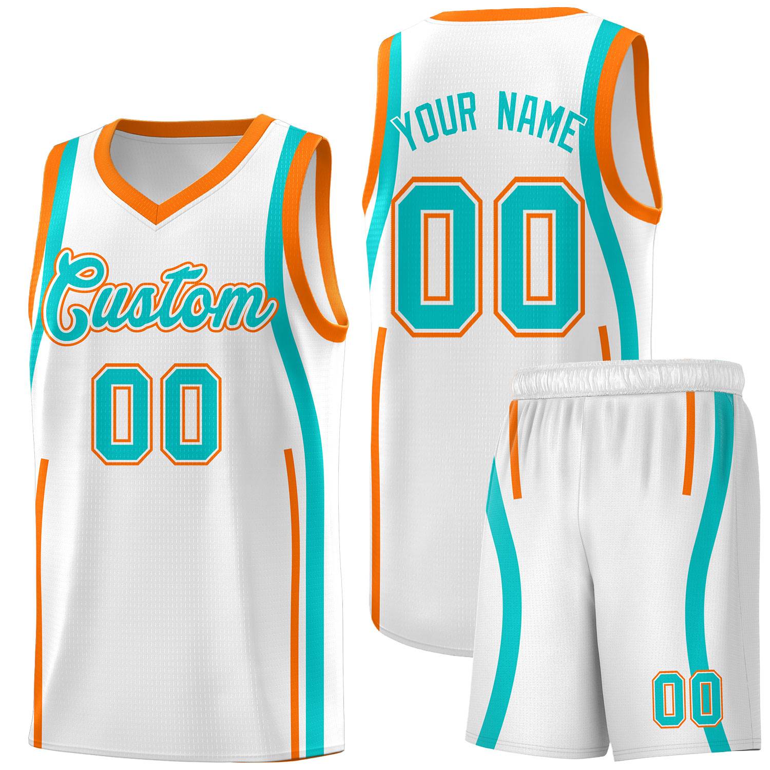 Custom White Aqua AND Orange Basketball Jersey