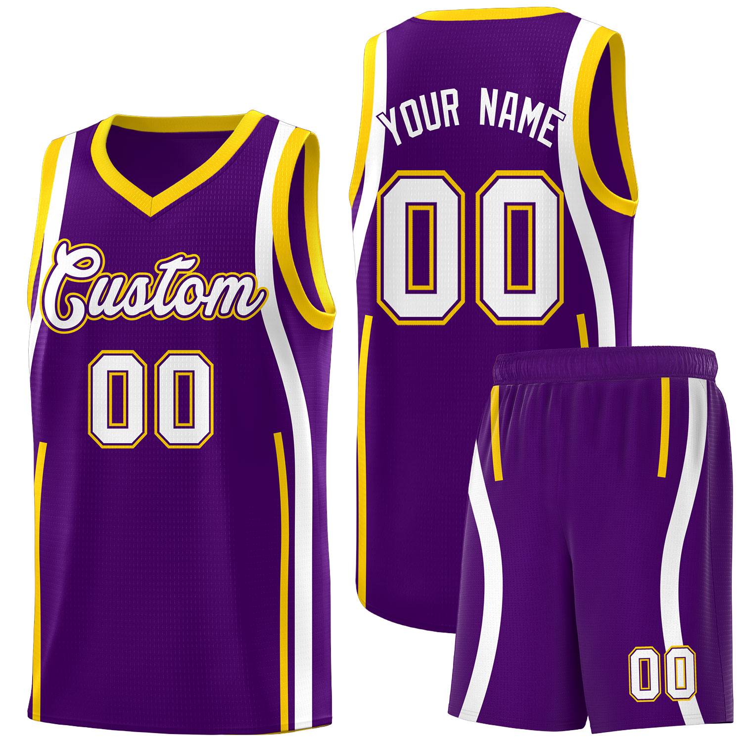 Custom Purple White AND Gold Basketball Jersey