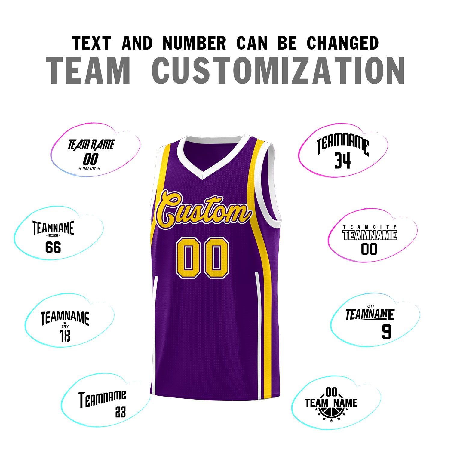 Custom Purple White AND Gold Basketball Jersey