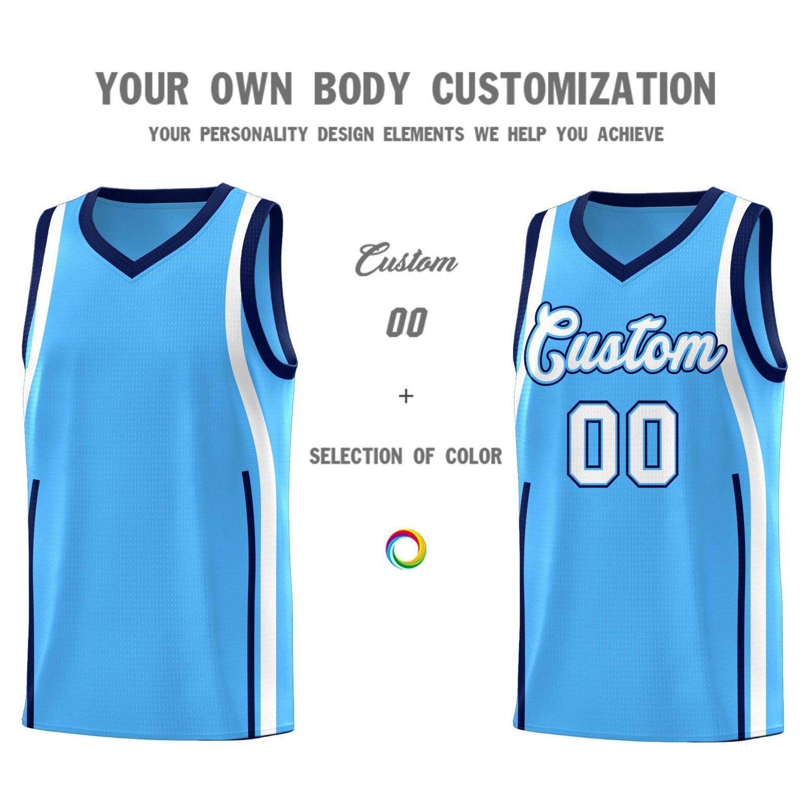 Custom Powder Blue Navy AND White Basketball Jersey