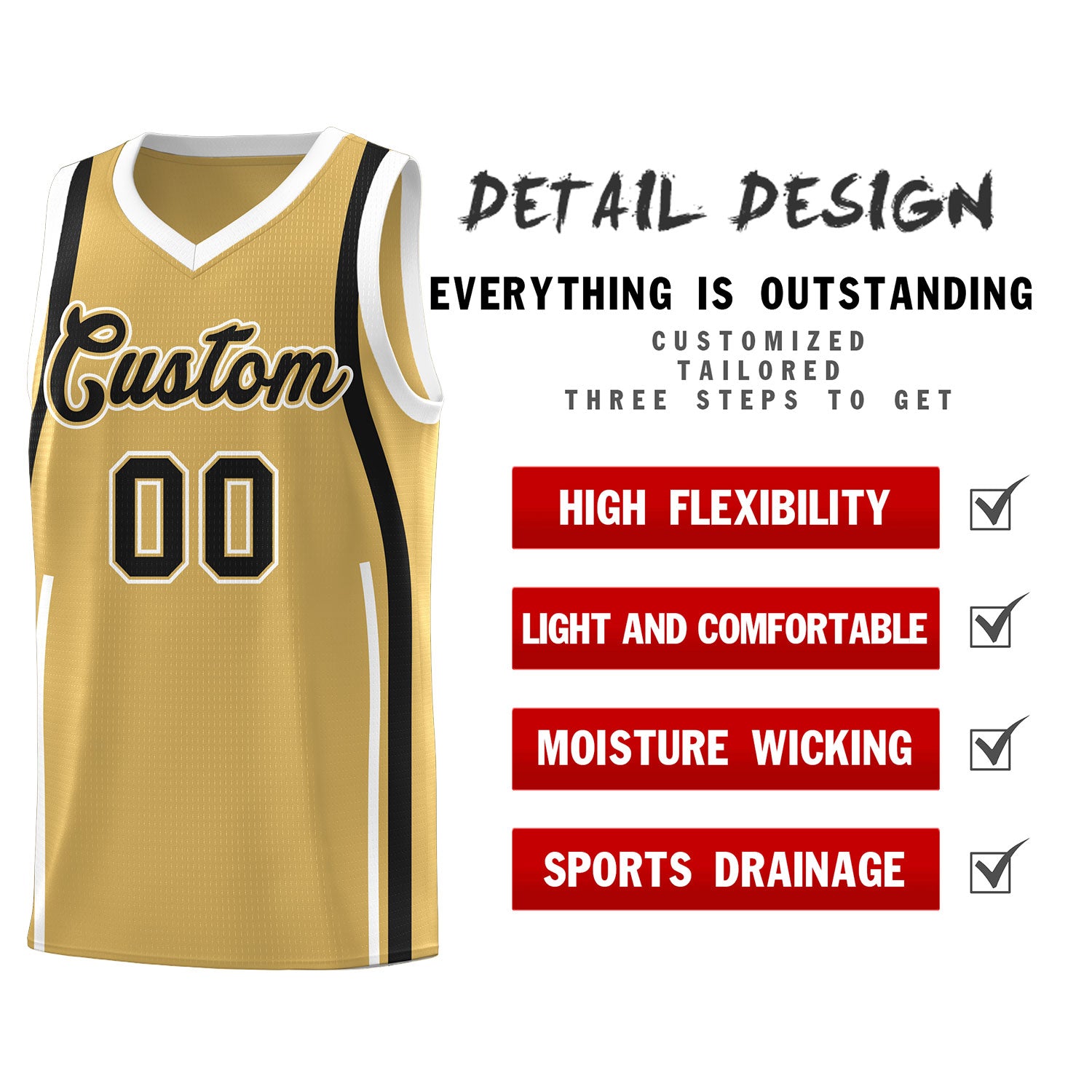 Custom Old Gold Black AND White Basketball Jersey