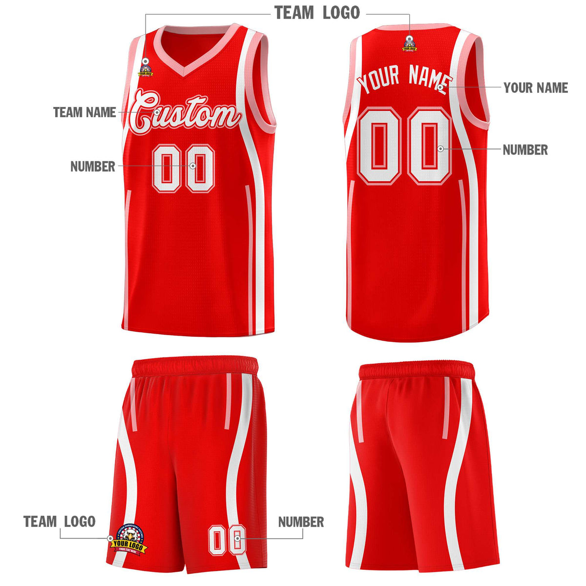 Custom Light Red Light Pink AND White Basketball Jersey