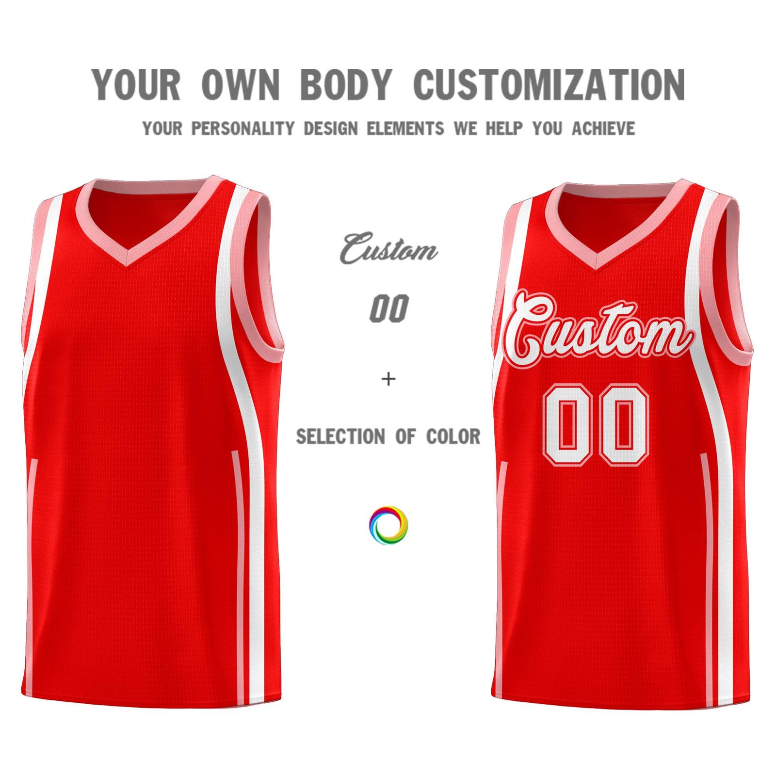 Custom Light Red Light Pink AND White Basketball Jersey