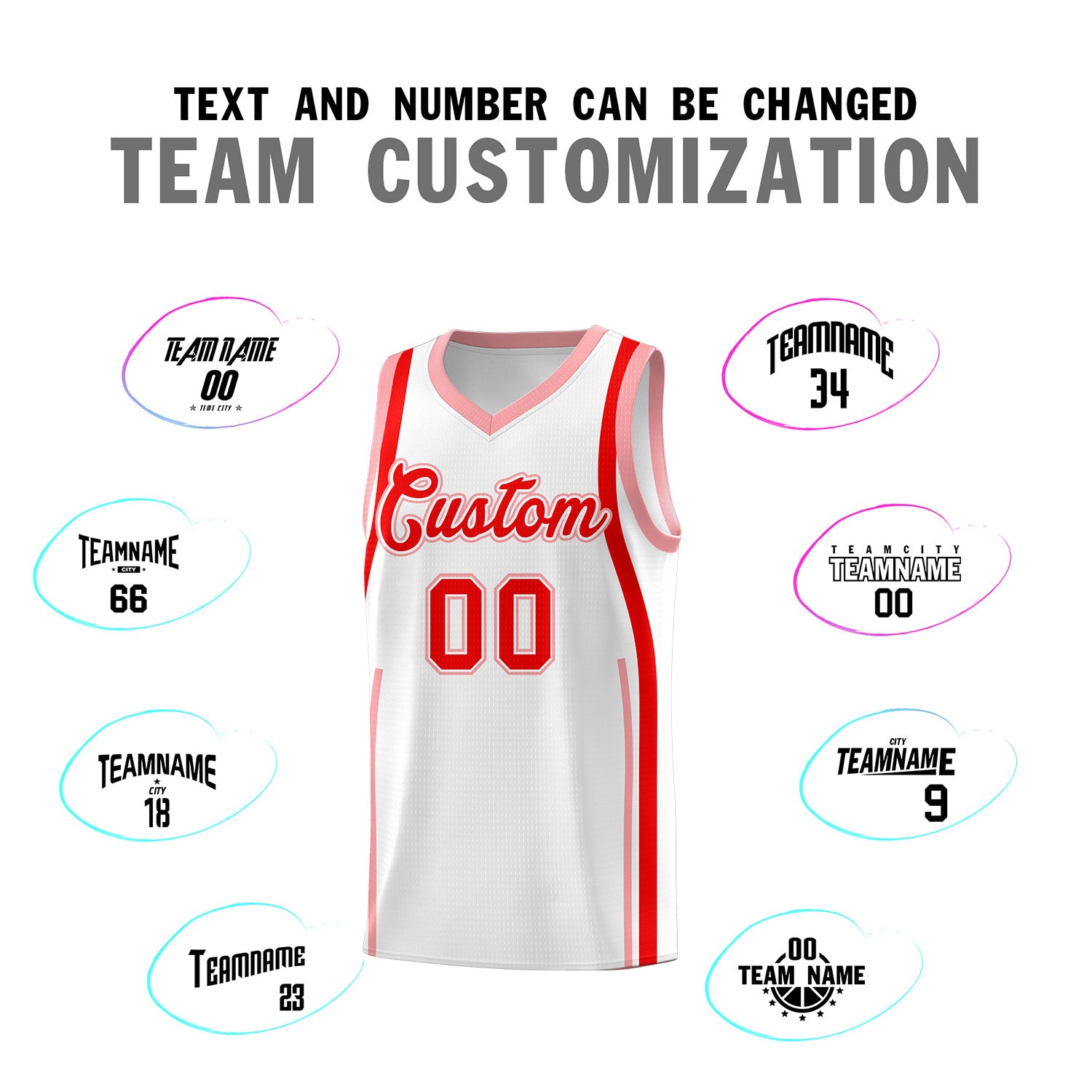 Custom White Light Red AND Light Pink Basketball Jersey