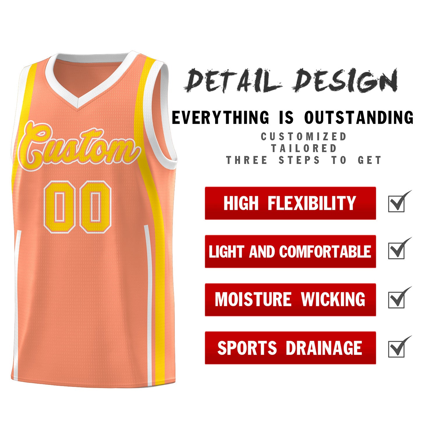 Custom Light Orange Gold AND White Basketball Jersey