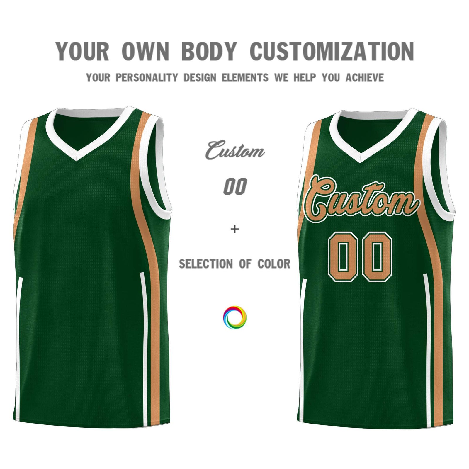 Custom Green Buckskin Brown AND White Basketball Jersey