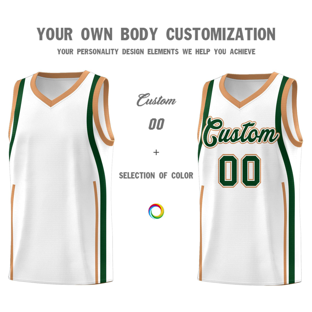 Custom White Green AND Buckskin Brown Basketball Jersey