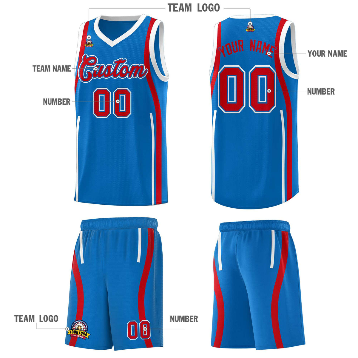 Custom Royal Red AND White Basketball Jersey