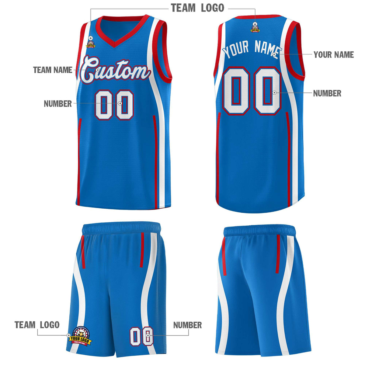 Custom Royal Red AND White Basketball Jersey