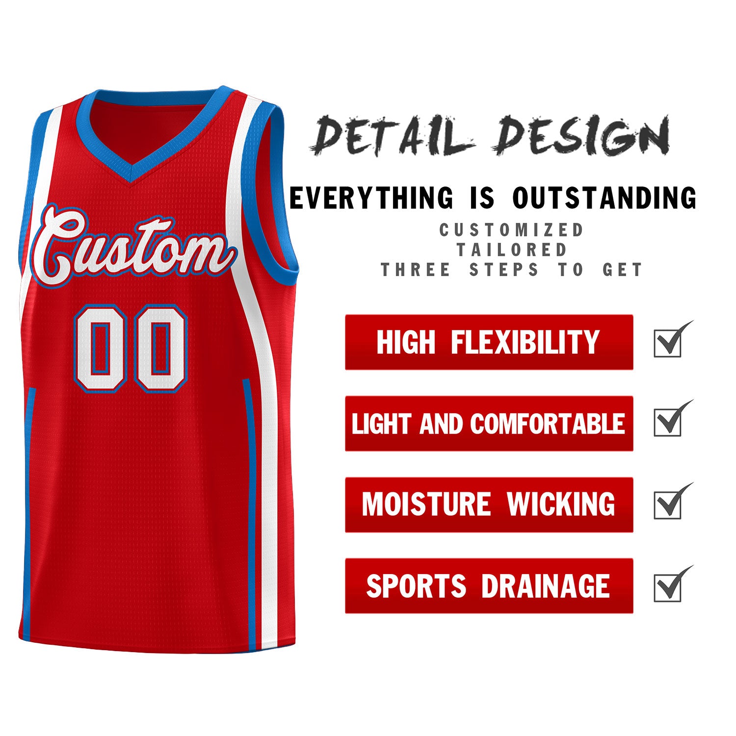 Custom Red Royal AND White Basketball Jersey