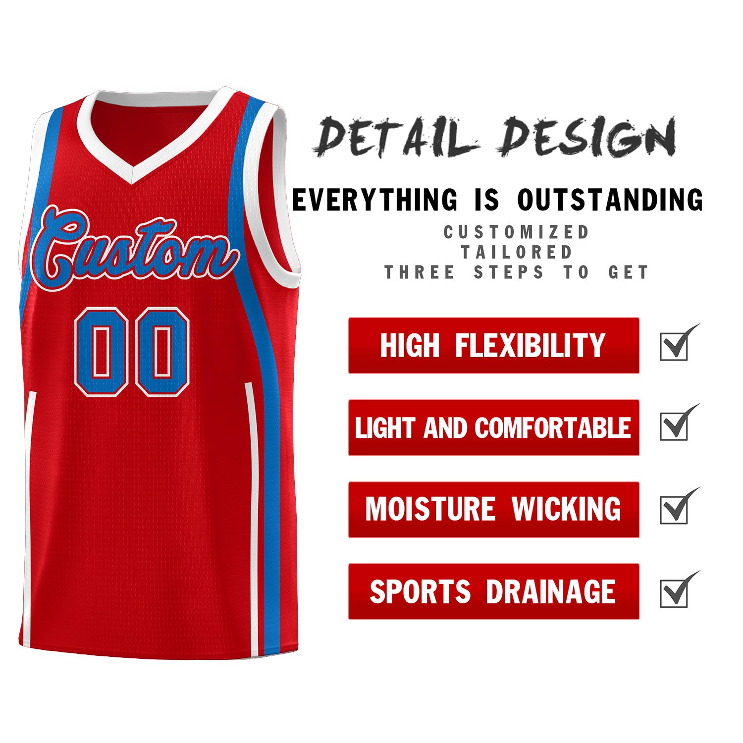 Custom Red Royal AND White Basketball Jersey