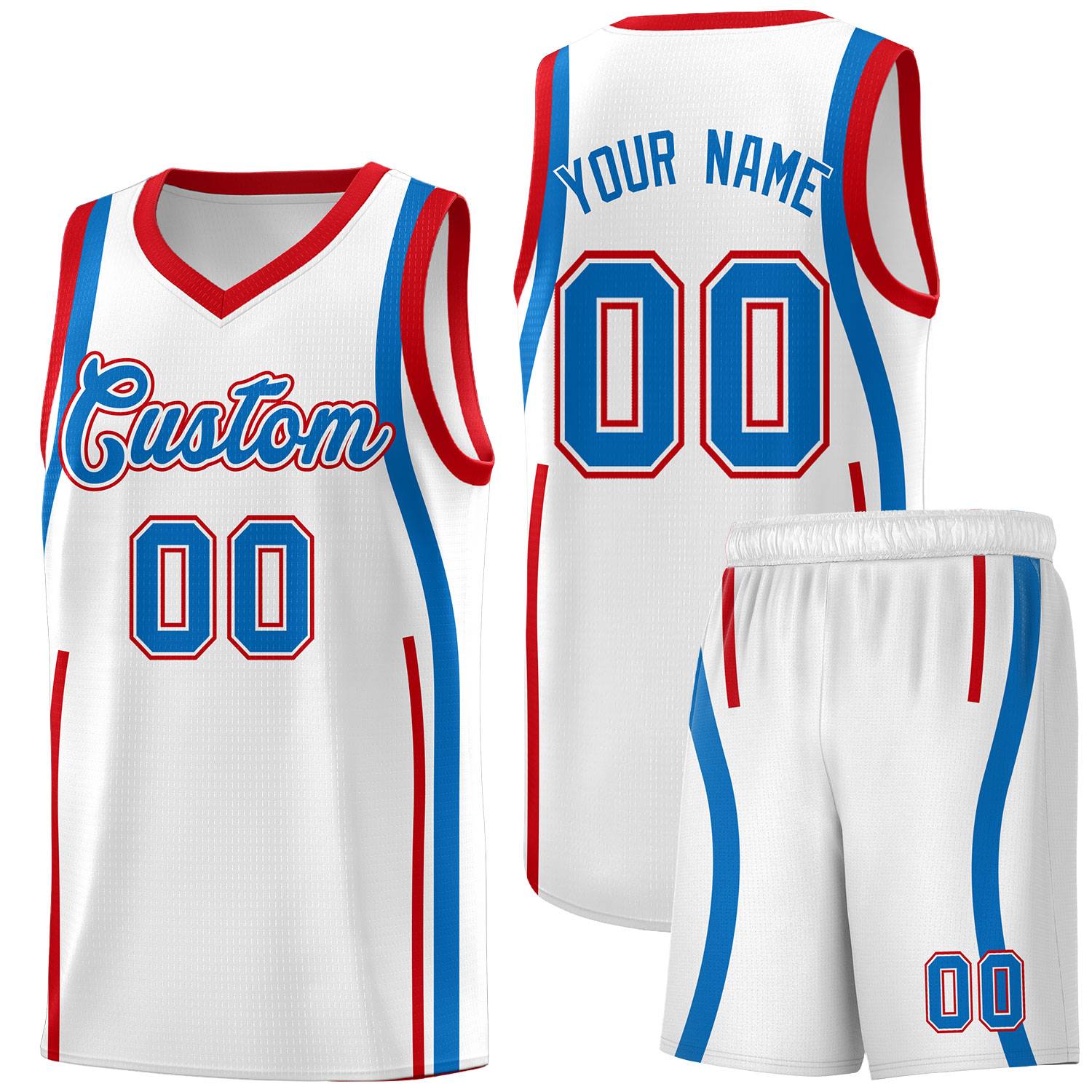 Custom White Royal AND Red Basketball Jersey