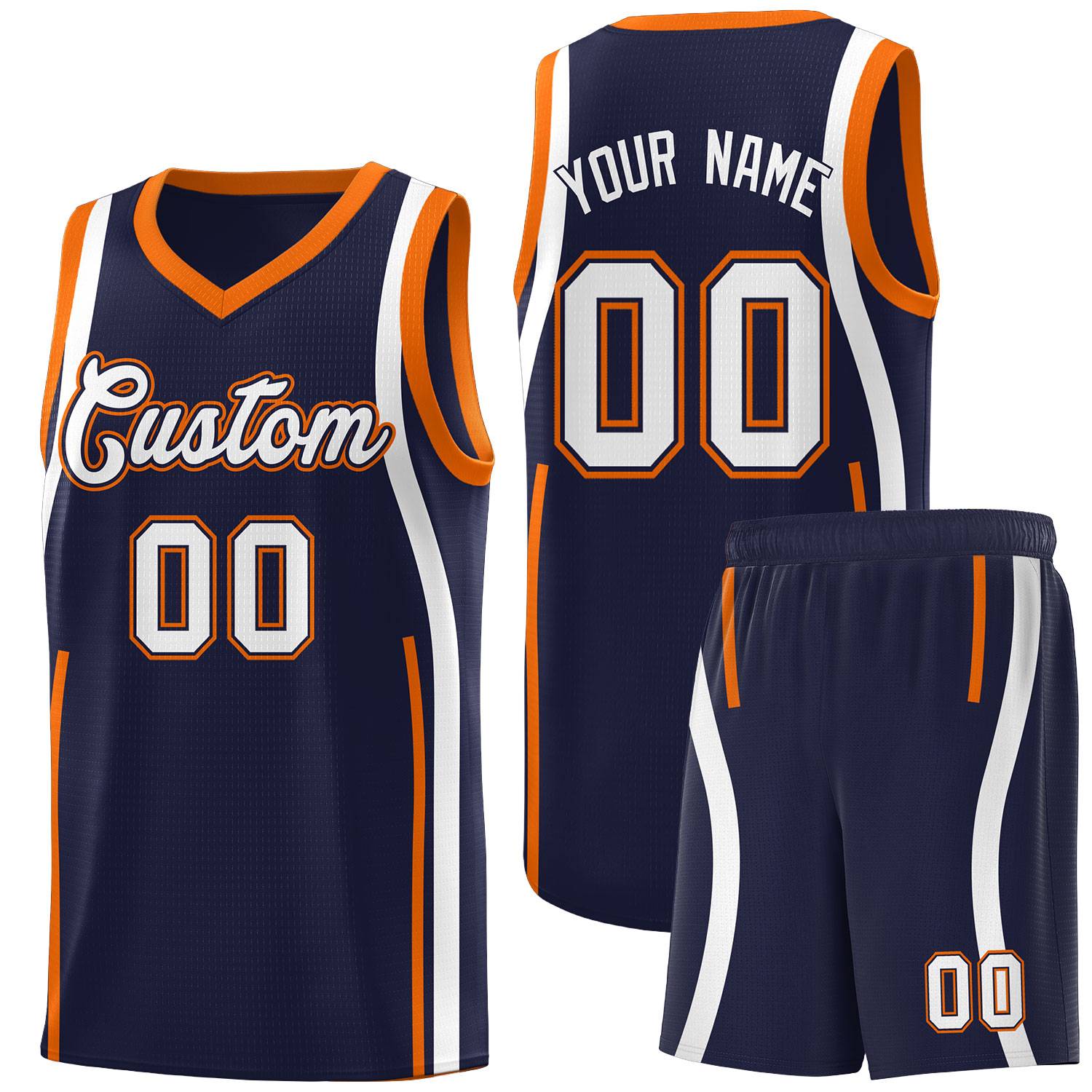 Custom Navy Orange AND White Basketball Jersey