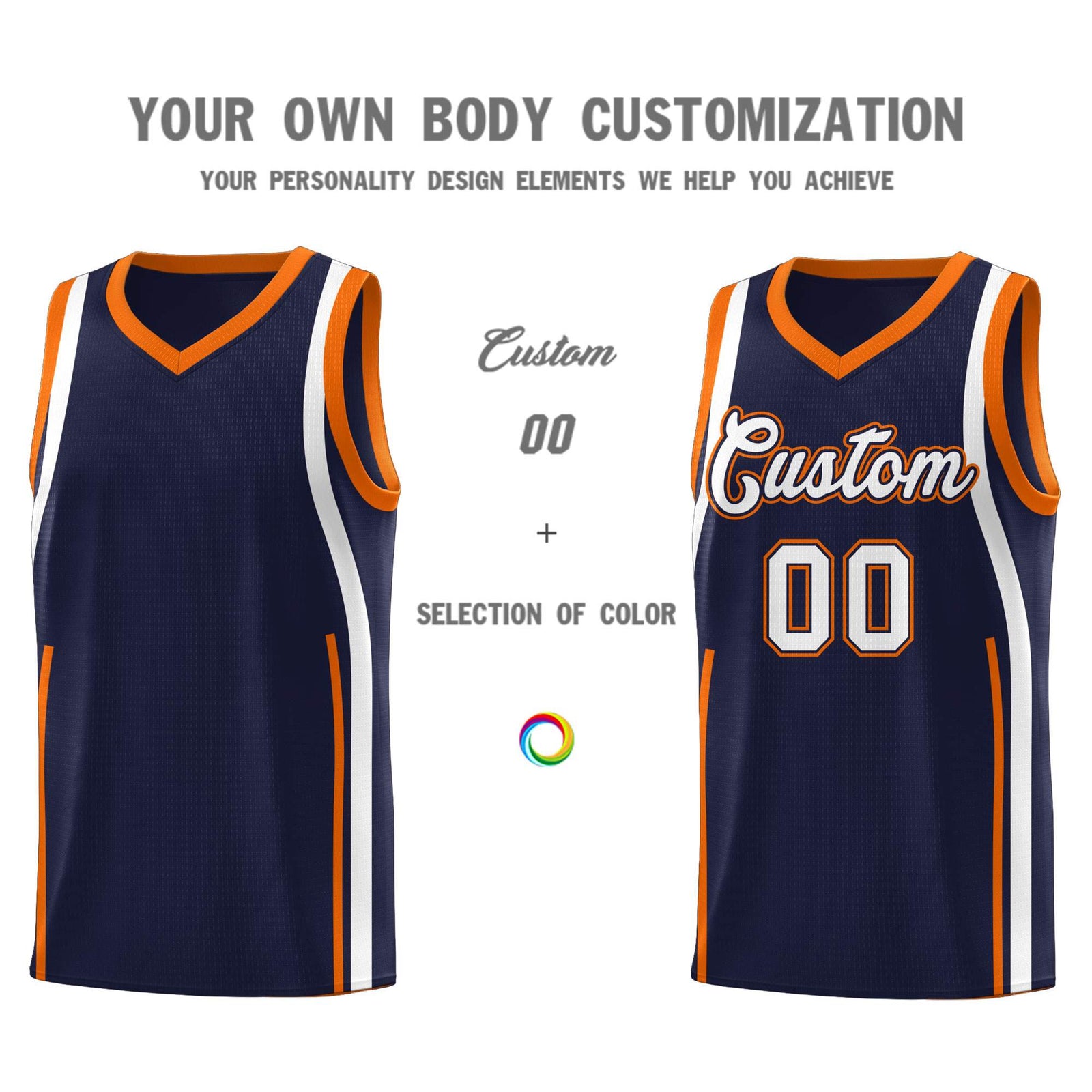 Custom Navy Orange AND White Basketball Jersey