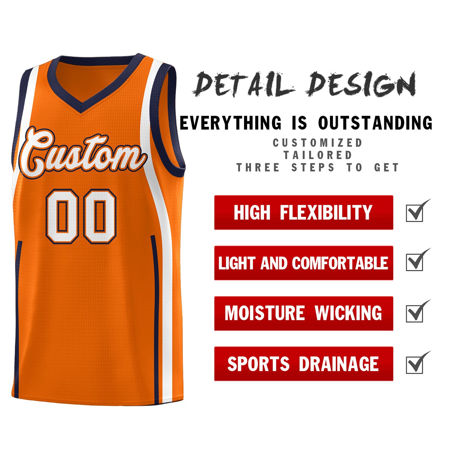 Custom Orange Navy AND White Basketball Jersey