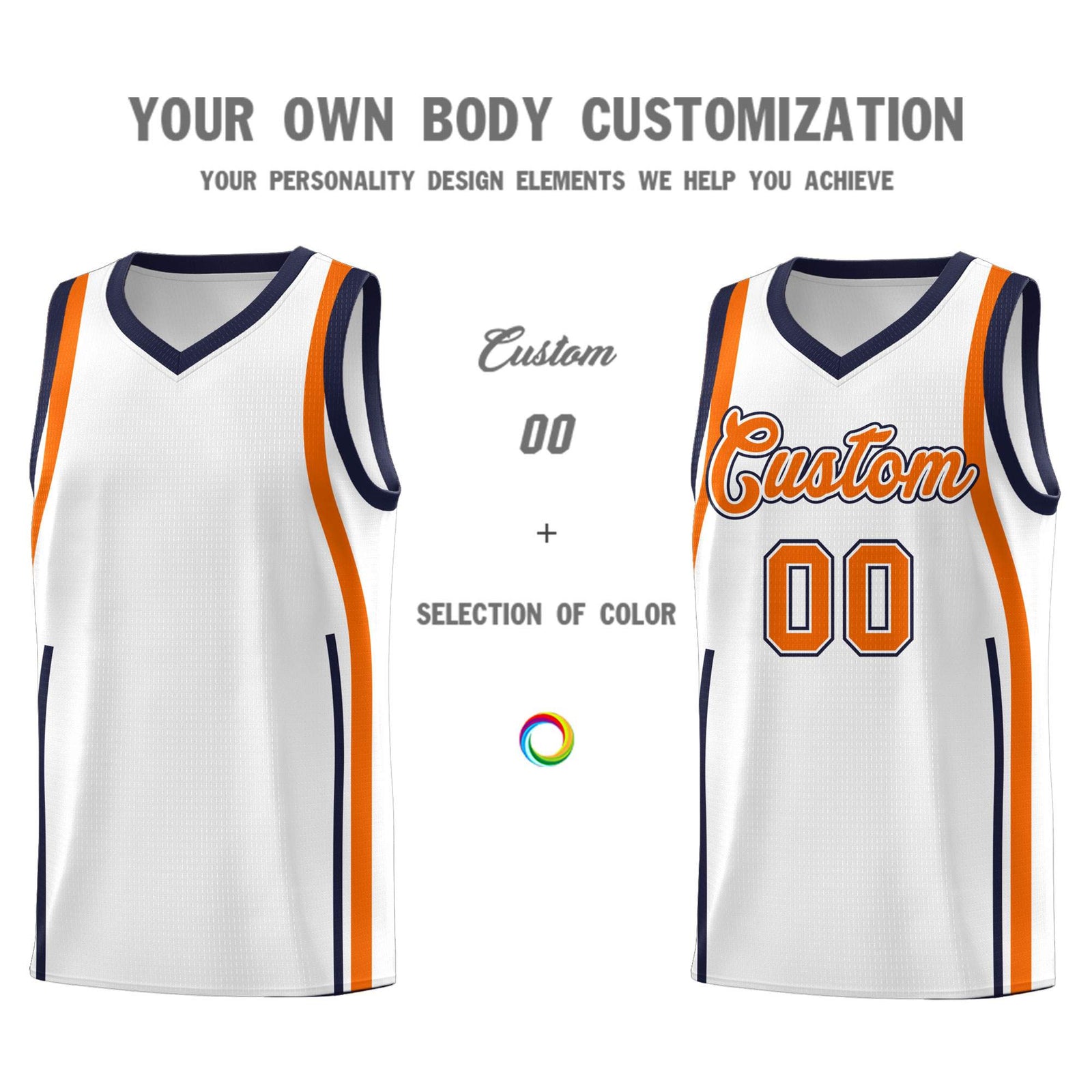 Custom White Navy AND Orange Basketball Jersey
