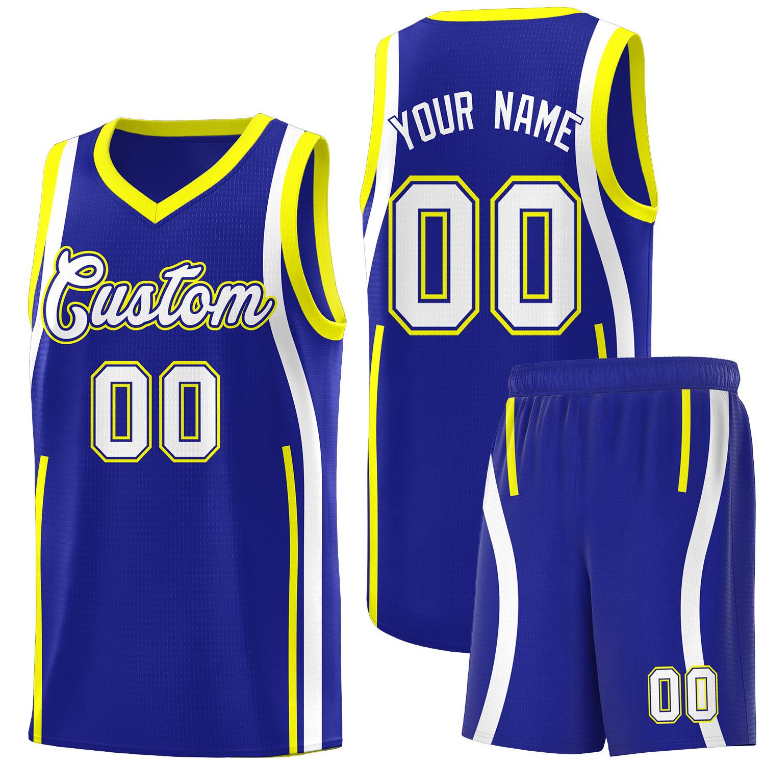 Custom Royal Fluorescent Yellow AND White Basketball Jersey