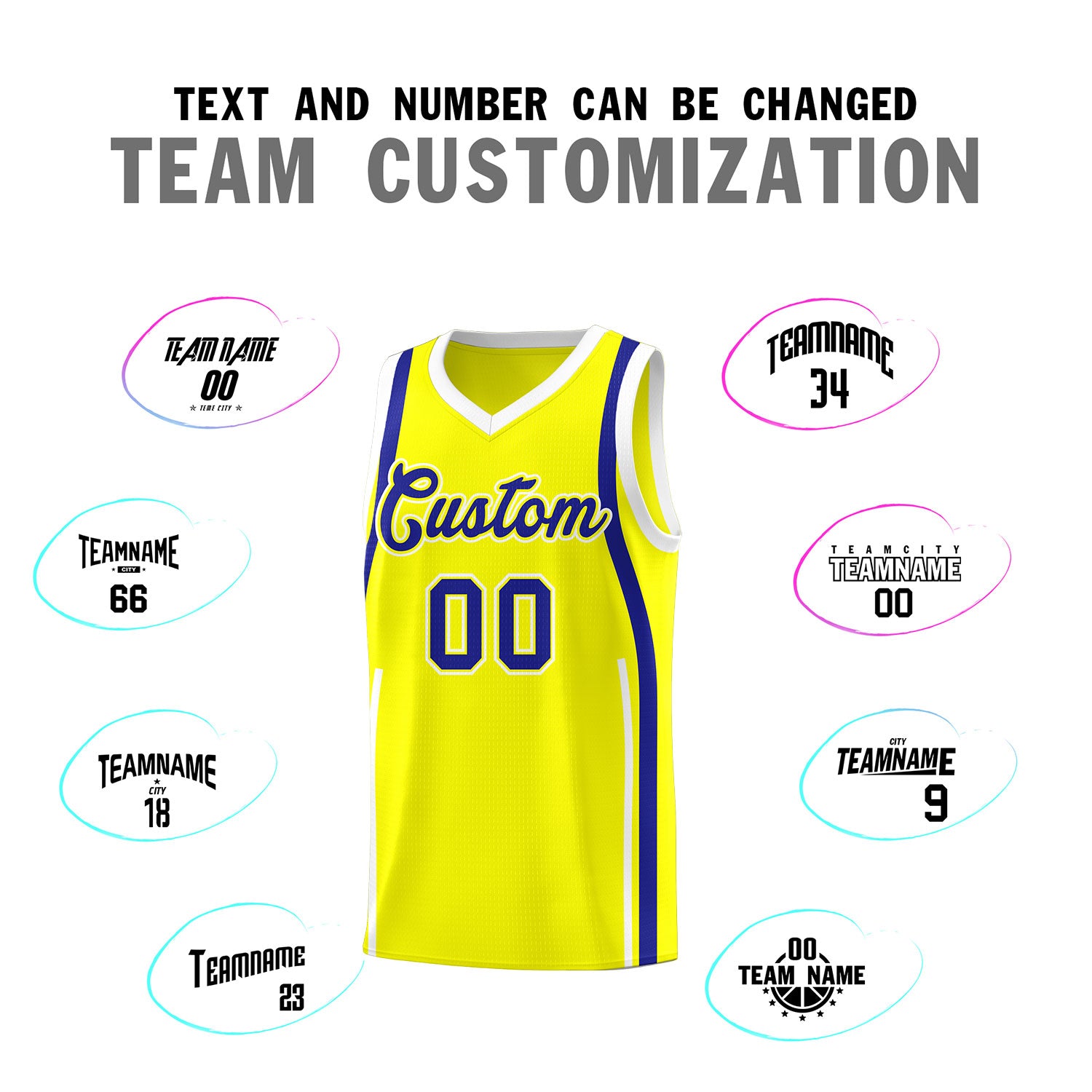 Custom Fluorescent Yellow Royal AND White Basketball Jersey
