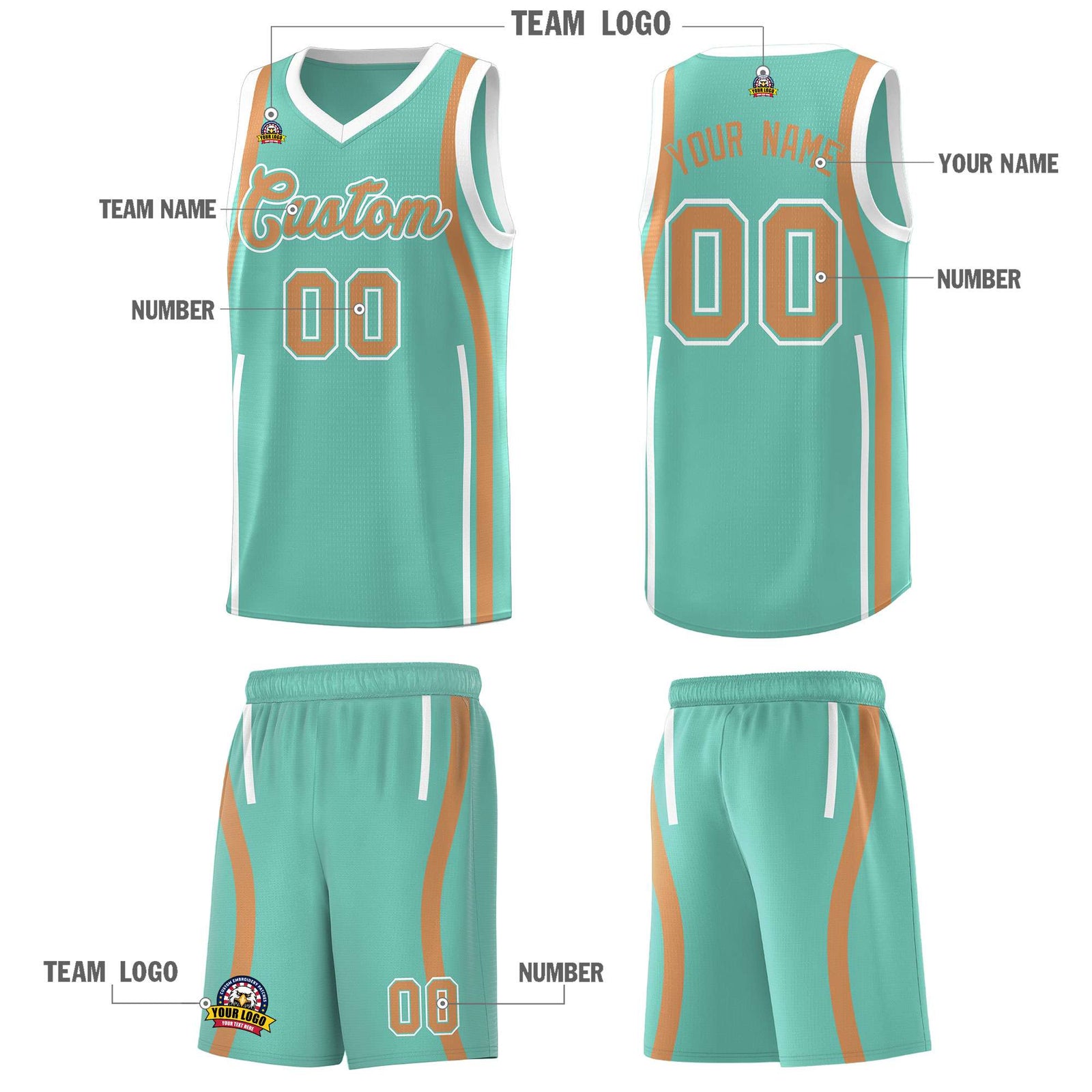 Custom Bright Green Buckskin Brown AND White Basketball Jersey