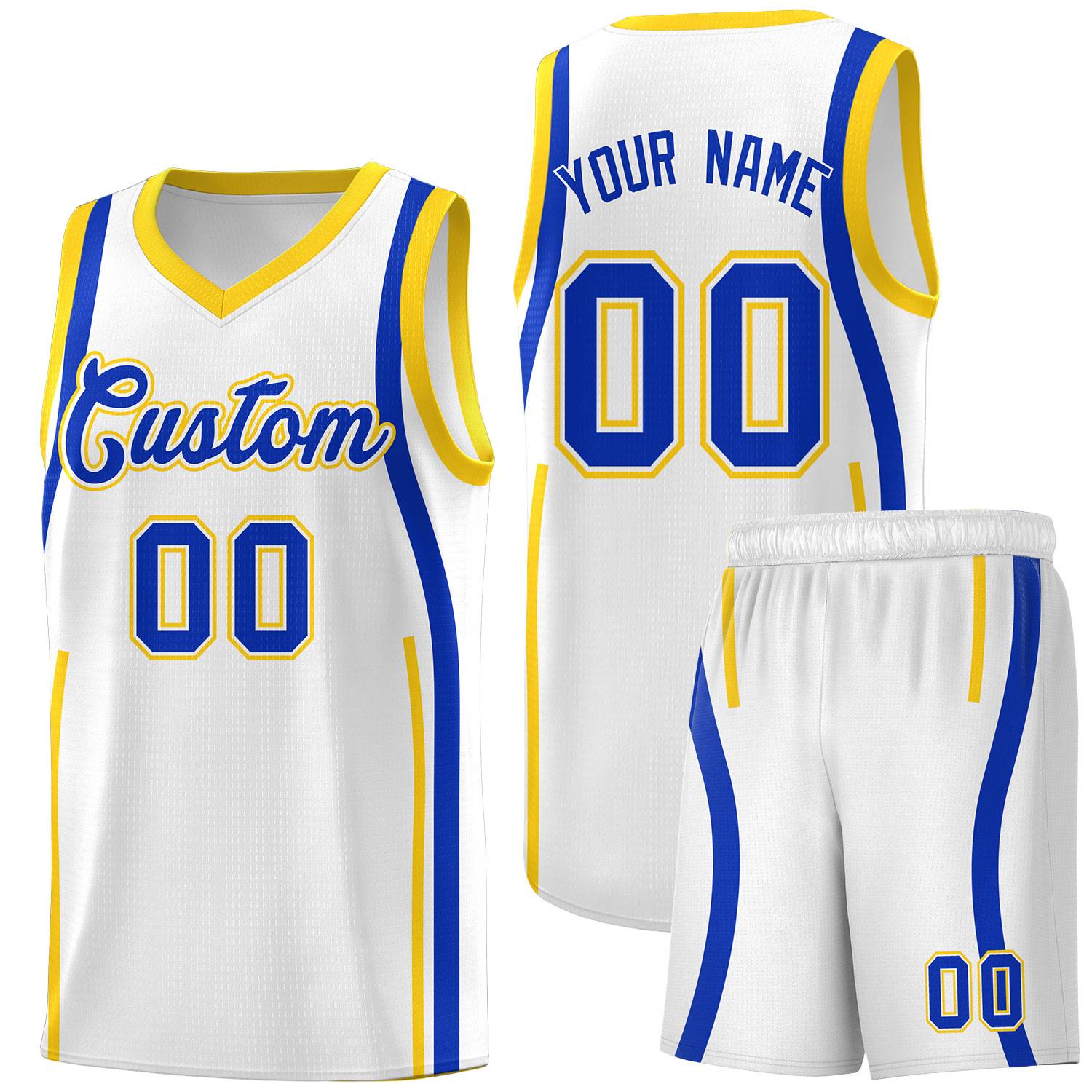 Custom White Royal AND Gold Basketball Jersey