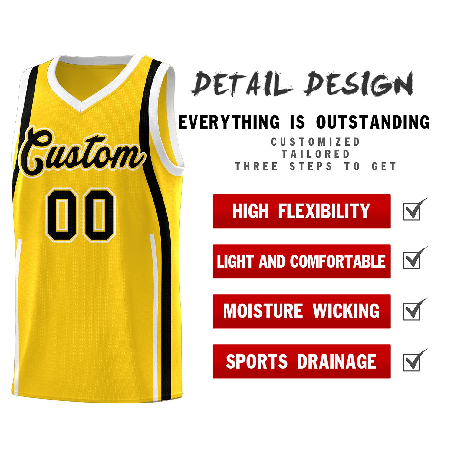 Custom Gold Black AND White Basketball Jersey