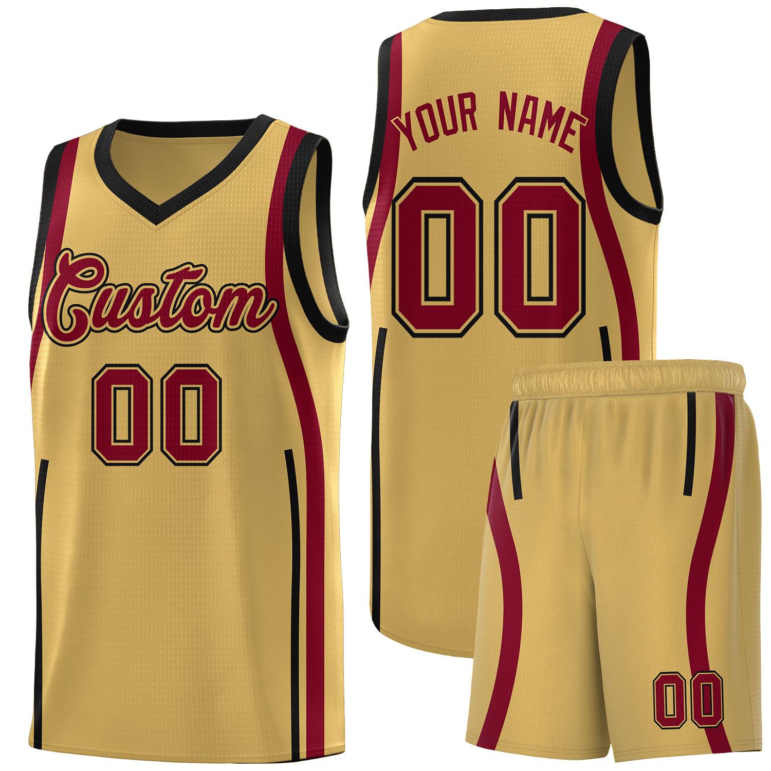 Custom Old Gold Crimson AND Black Basketball Jersey