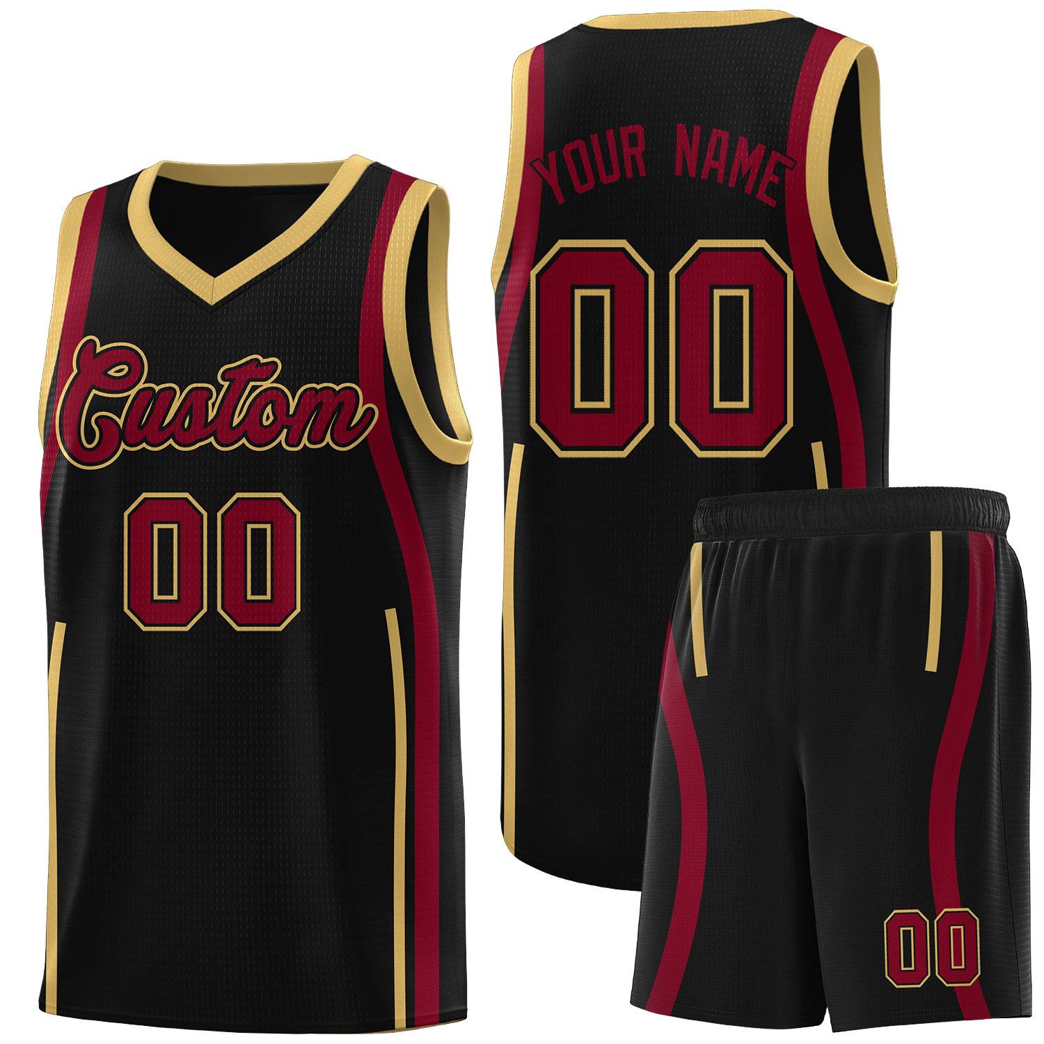 Custom Black Crimson AND Old Gold Basketball Jersey