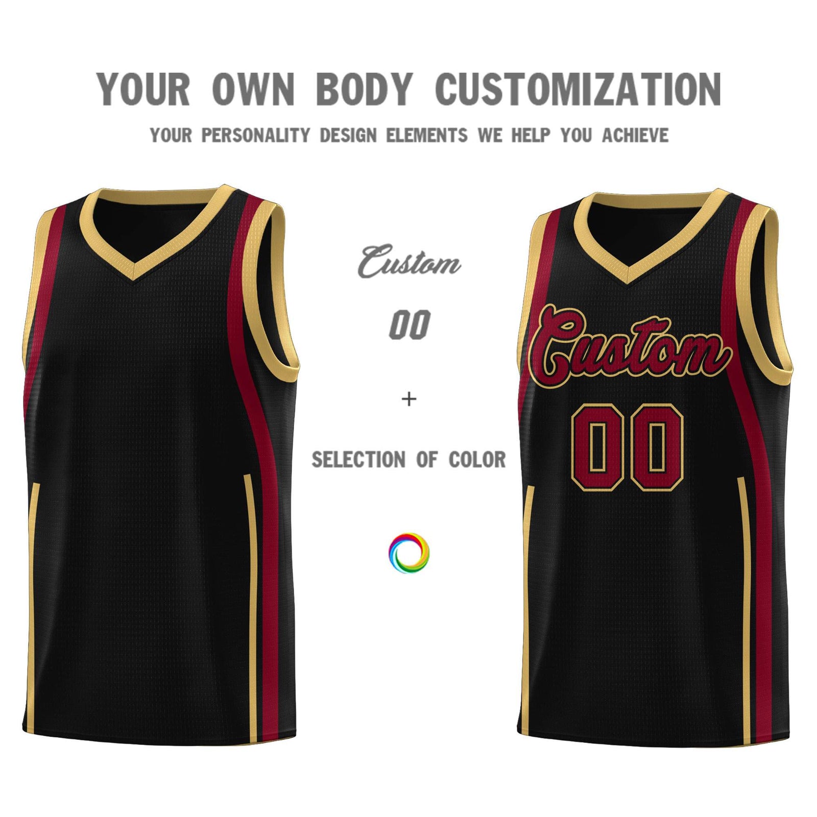 Custom Black Crimson AND Old Gold Basketball Jersey