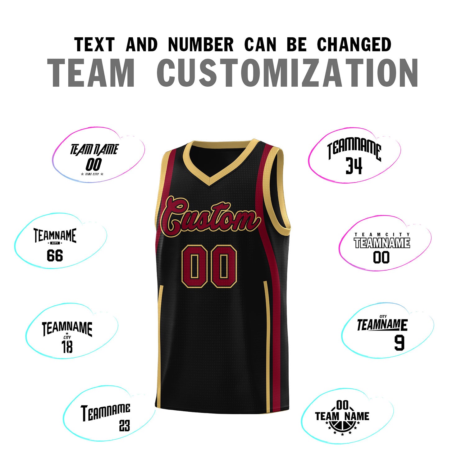 Custom Black Crimson AND Old Gold Basketball Jersey