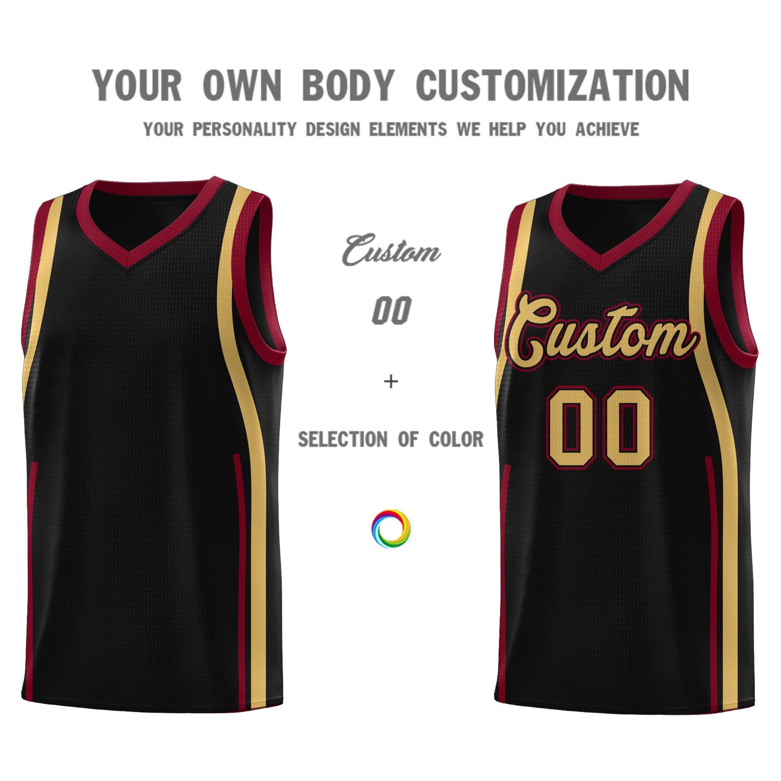 Custom Black Crimson AND Old Gold Basketball Jersey