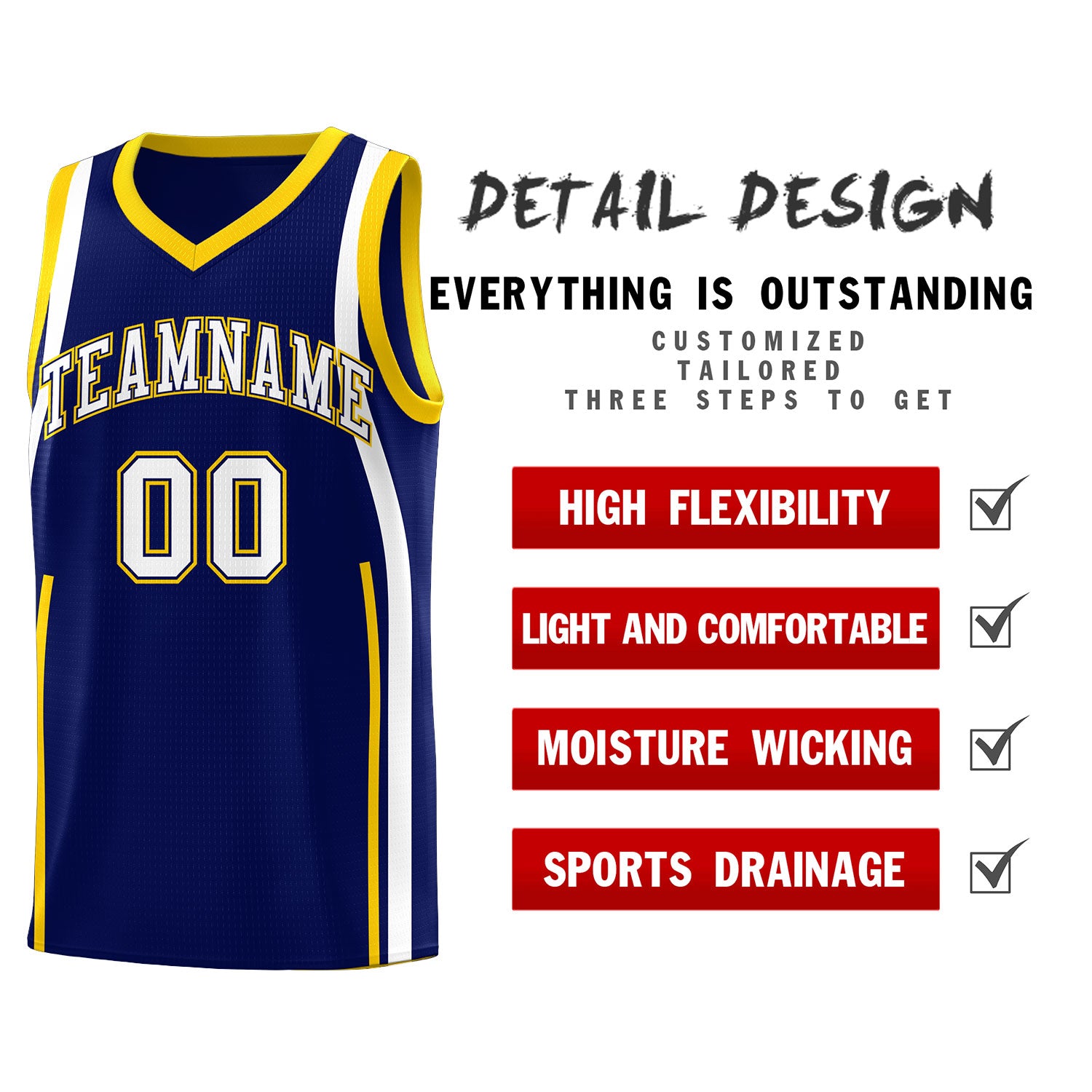Custom Navy Gold-White Ribbon Pattern Basketball Kits
